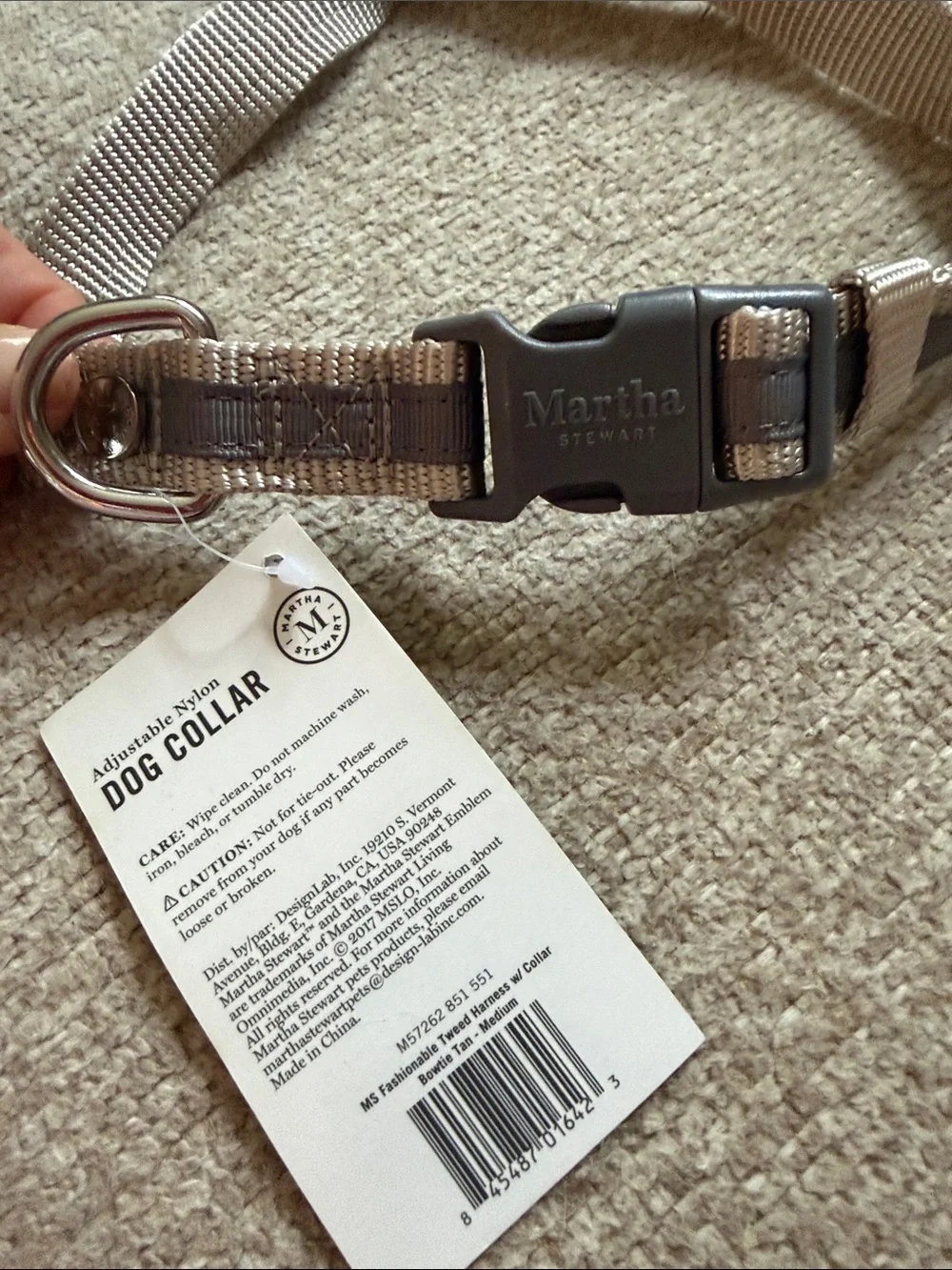 NWT Martha Stewart Neutral Beige Nylon Dog Collar with Branded Buckle